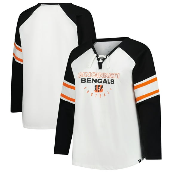 Women's Fanatics White Cincinnati Bengals Plus Size Redzone Lace Up Long Sleeve T-Shirt