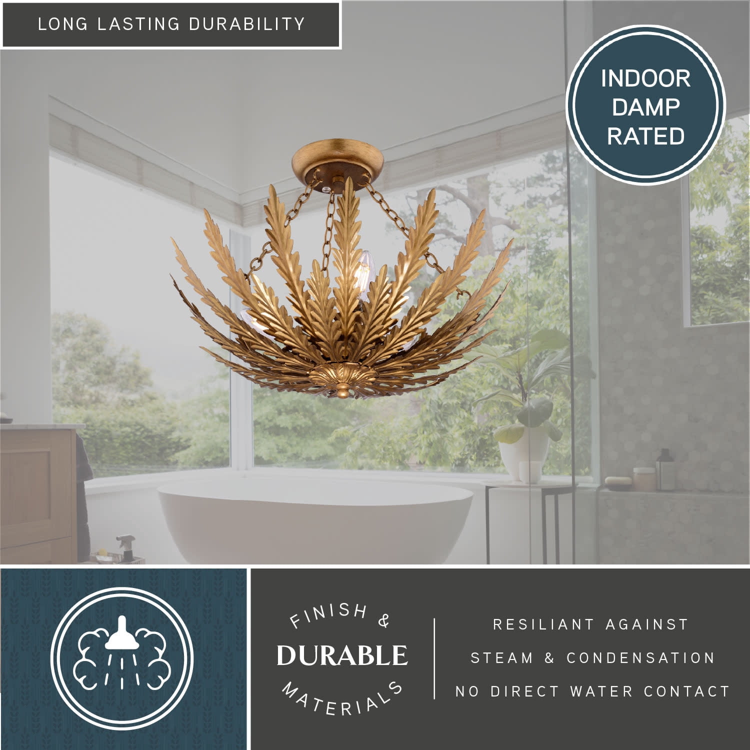 Ozette 18-in W Heritage Gold Semi Flush Mount Ceiling Light Fxiture with Leaf Motif