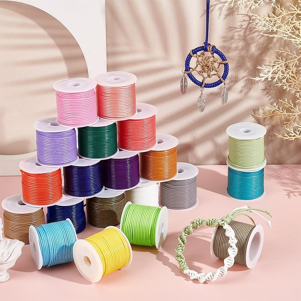 218.7 Yards 1.5mm Waxed Polyester Cord Thread 20 Rolls 20 Colors Beading Thread Cord String for Bracelet Necklace Jewelry DIY Craft Making Waist Beads Knotting Macrame Supplies