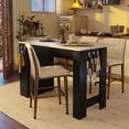 thumbnail image 3 of U_Style-CA Modern Counter Height Table with Foldable Top, Marble-Pattern Surface, 2-Door Storage Cabinet, Adjustable Shelf, Side Hooks & Aluminum Handles, for Dining Room (Chairs Not Included), 3 of 5