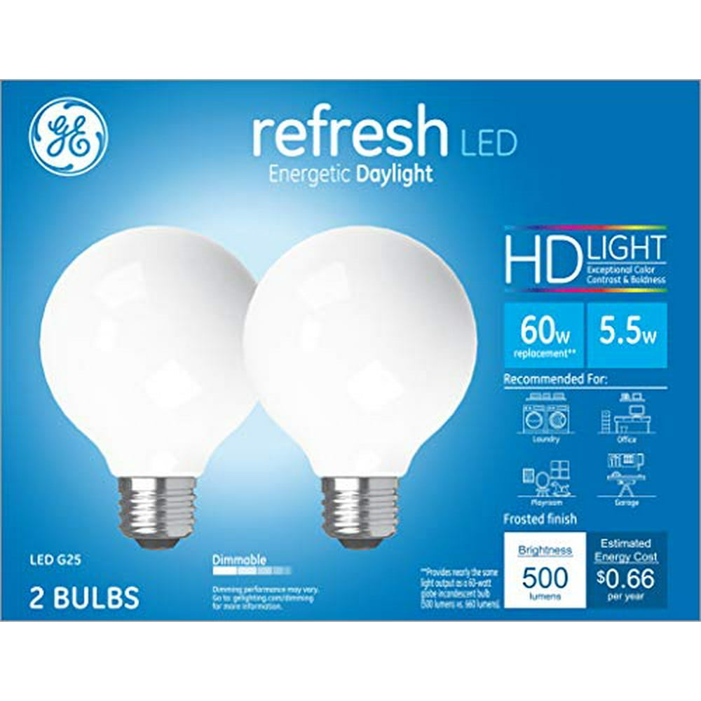 GE Lighting 31709 Frosted Finish Light Bulb Refresh HD Dimmable LED G25