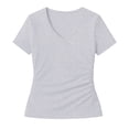 thumbnail image 2 of GIPQJK T Shirts for Women V Neck Short Sleeves Spring Basic Tshirts Going Out Casual Fashion Slim Fit Tops,Light Gray M, 2 of 5
