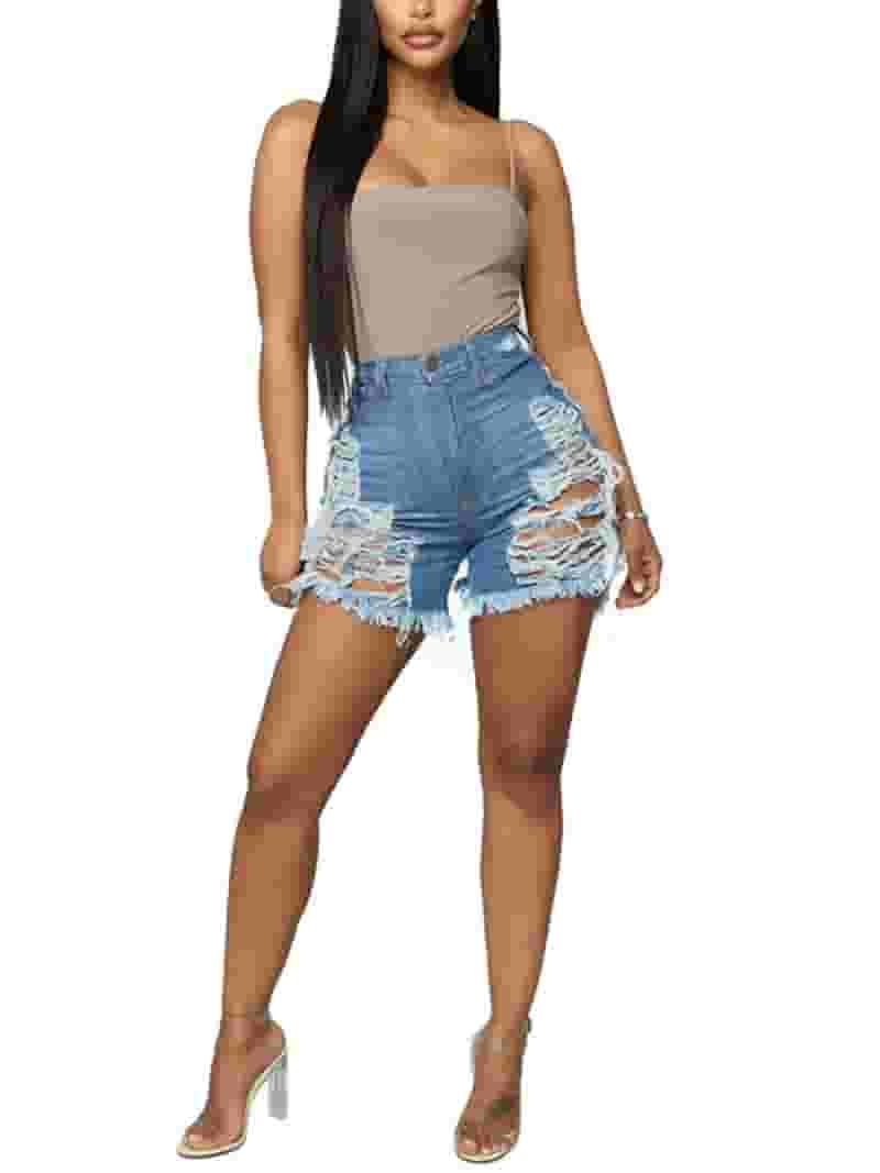 パネライ 希少 Denim Frayed Shorts Jean Ripped Rise Mid Women for Shorts Clothing