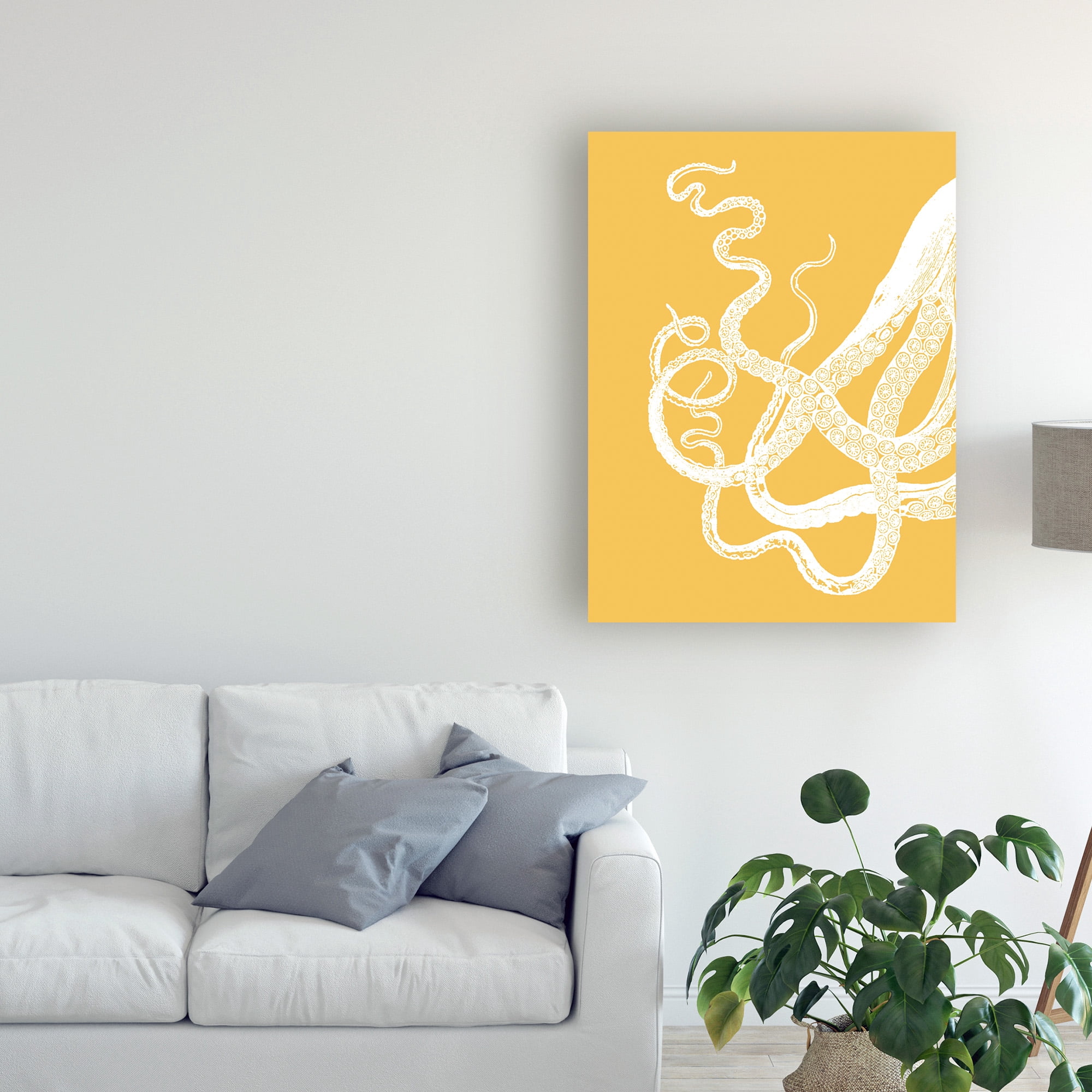 Trademark Fine Art 'Octopus Tentacles White On Mustard' Canvas Art by Fab Funky