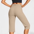 thumbnail image 3 of Petite Capri Pants for Women Dressy Pull On Pants Slim Fit High Waist with Pockets Stretch Gaucho Casual Work Pants Beige M, 3 of 5
