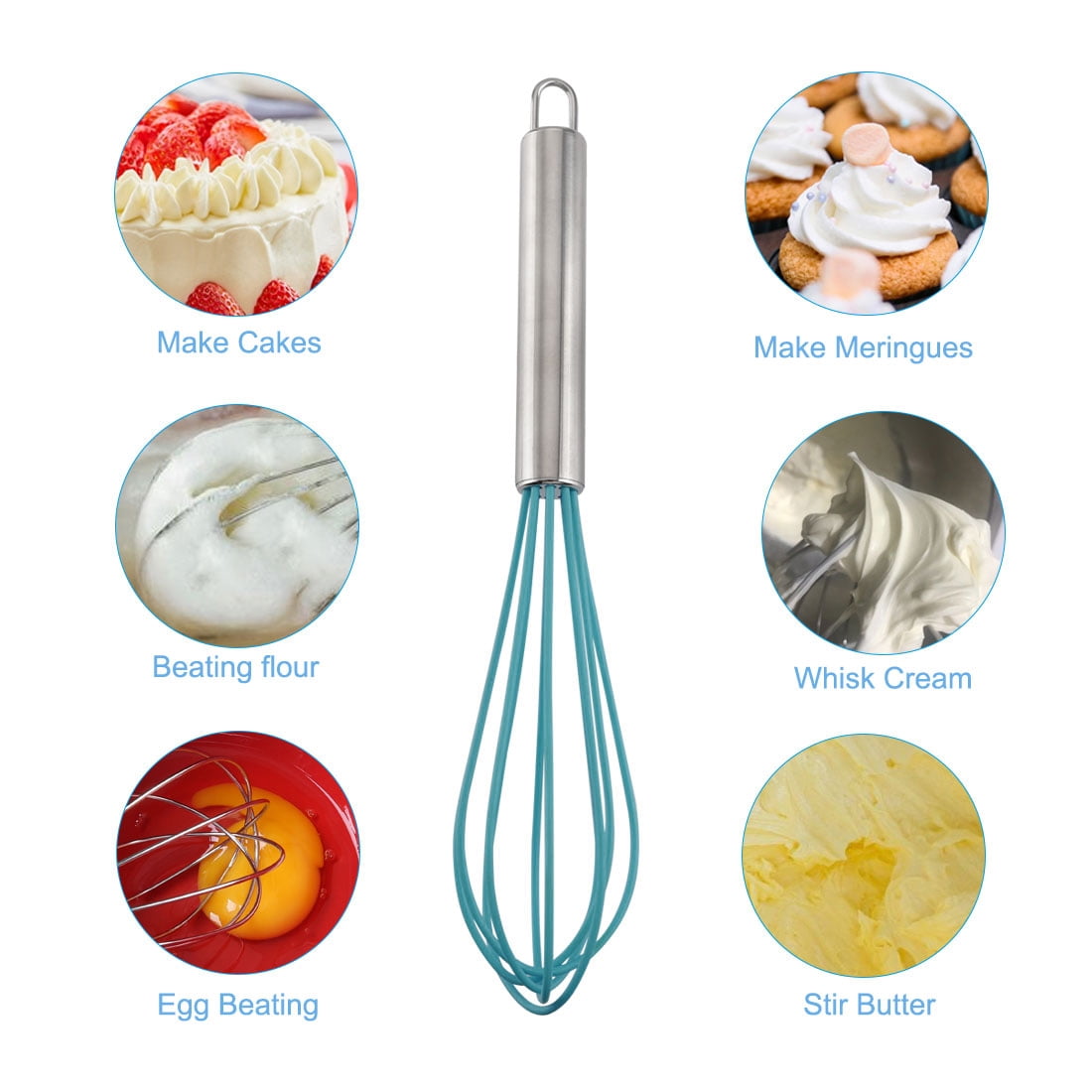 Unique Bargains Egg Whisk Silicone Mixer Kitchen Utensil Blending Stirring Blue