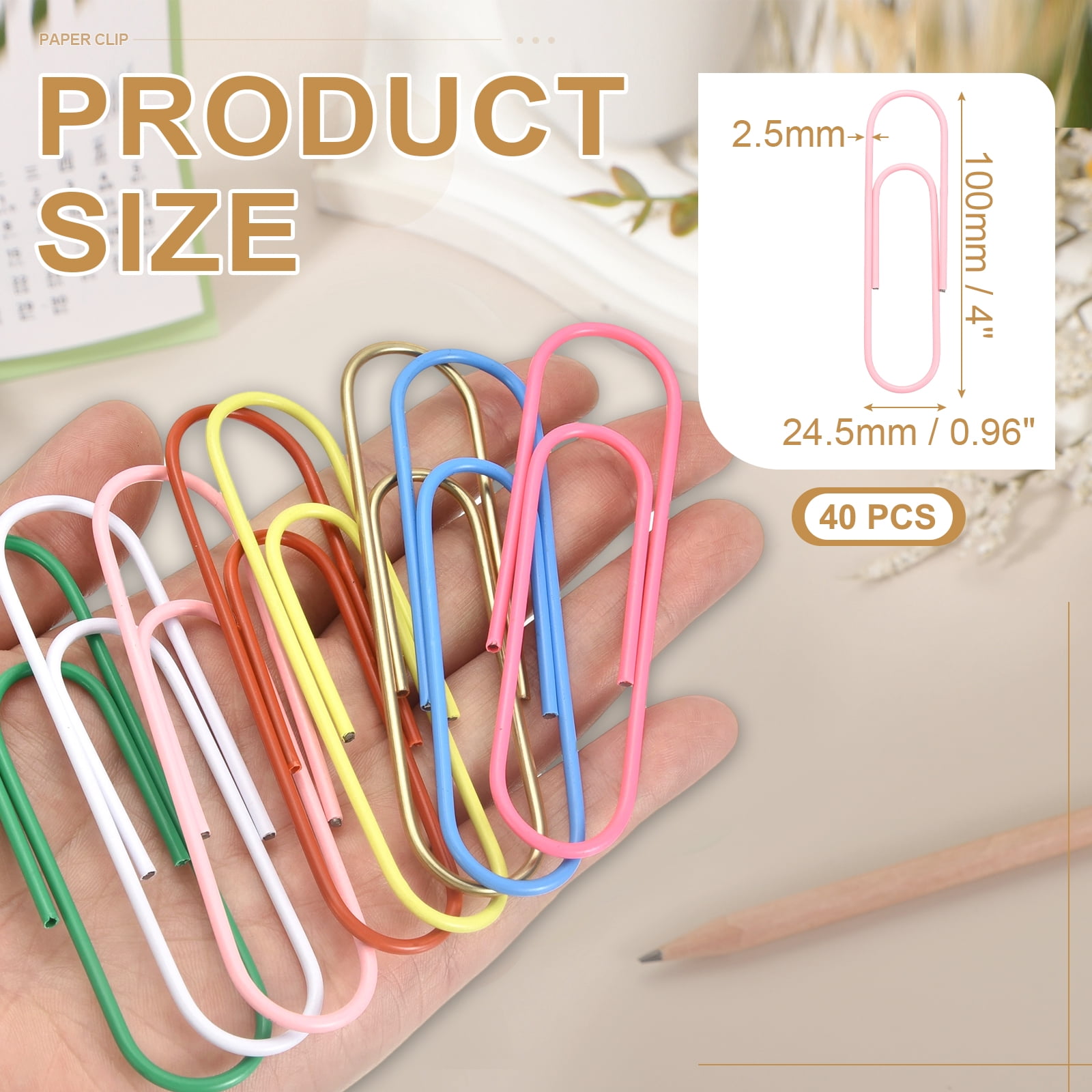 Uxcell 4 Inch Large Paper Clip, 40Pcs Big Paper Clip Metal Giant Extra Large Rust-proof Strong Bulk for Home Office Supplies Organizing Files Document Bookmark, Light Pink