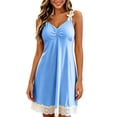 thumbnail image 3 of Nightgowns for Women Zaewscy Ladies' Home Sleeping Dress - Lace-embroidered Short Sleeve Sleeping Dress Blue S, 3 of 4