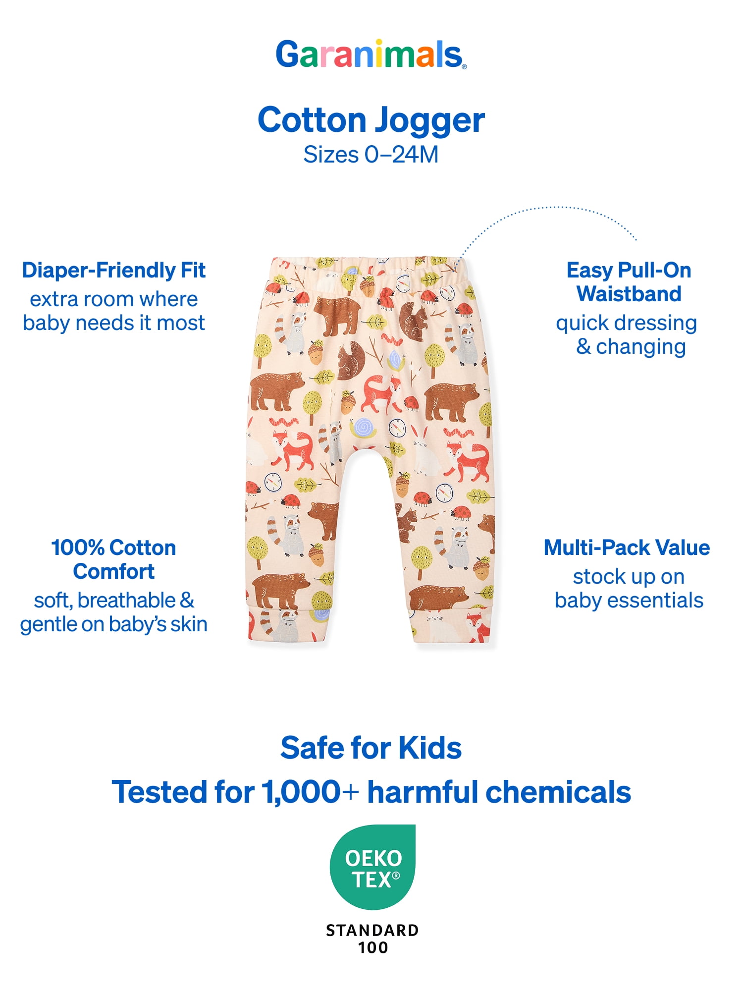 Garanimals Newborn & Baby Boy 100% Cotton Pull-On Jogger Pants, Sizes 0–24M, Single & 4-Pack