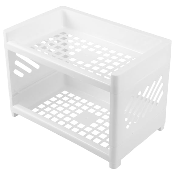 White 2-Tier Plastic Desk Organizer for Home Office Storage, Kitchen Condiment Rack, Multi-Purpose Shelf