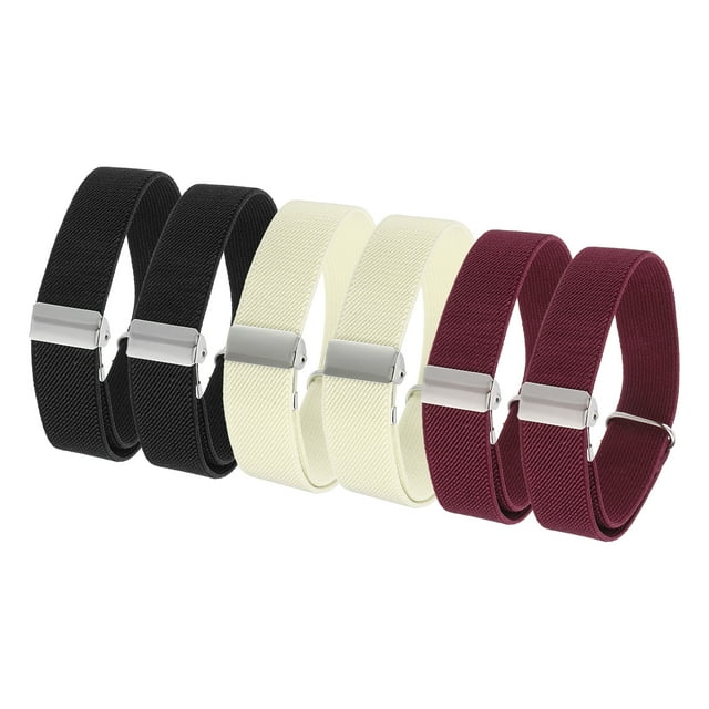 Elástico para mangas, 6pcs brazaletes ajustables para camisas, correa elástica antideslizante para deportes, accesorios de disfraz para hombres y mujeres, Negro, Rojo, Blanco