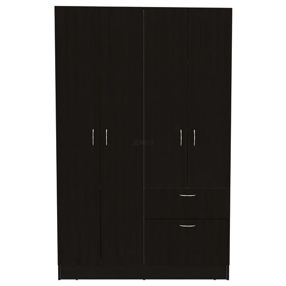 JERFIT Armoire Alpes 2 Door Wardrobe with Hanging Rod and Drawer, Freestanding Closet Organizer for Bedroom, White and Black Finish