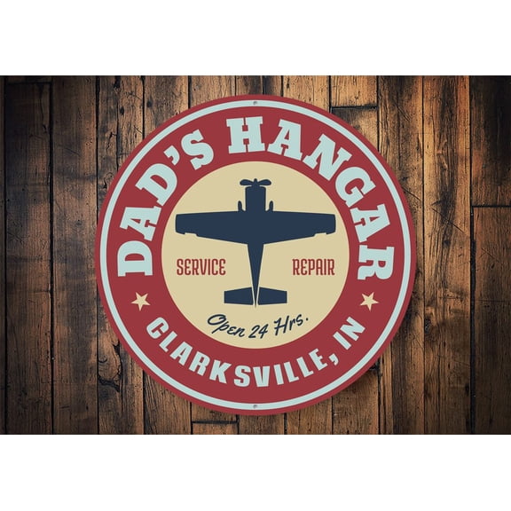 Dad's Hangar City State Novelty Sign, Metal Wall Decor - 12" Round