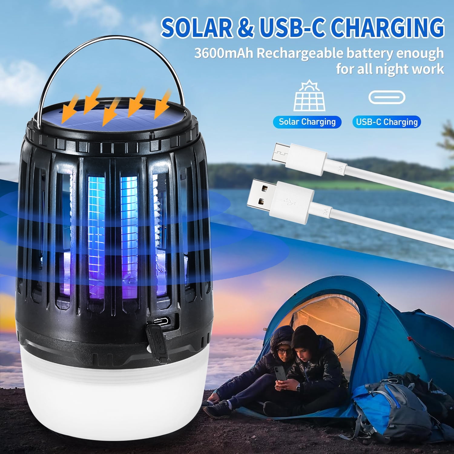 Zacro Solar Bug Zapper, Waterproof Mosquito Killer Lamp for Outdoor & Indoor,Electric Fly Trap Zapper Insect Killer for Camping, Patio, Home