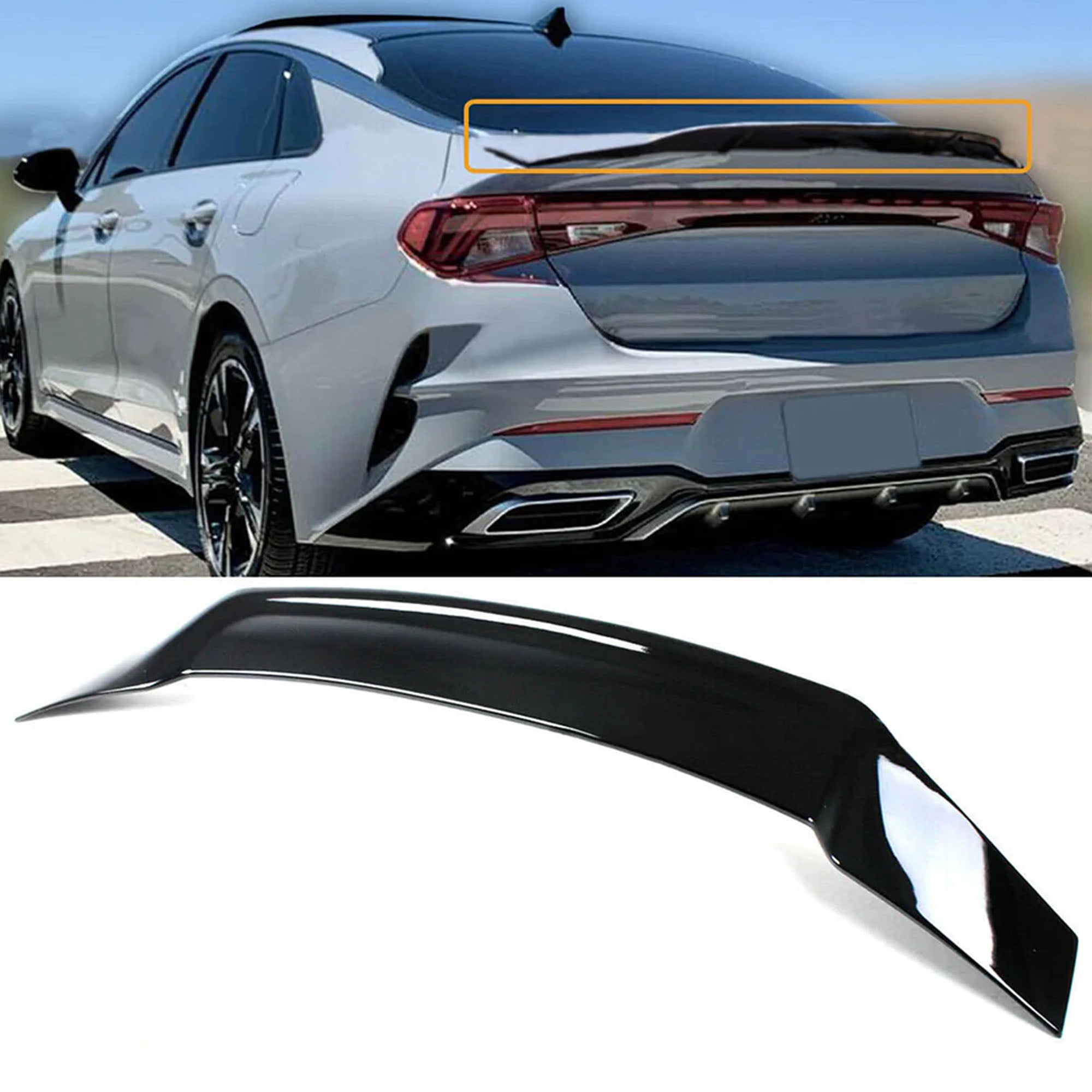NINTE Rear Spoiler for 2123 KIA K5 LX LXS GT EX Trunk Highkick Tail Wing R Style Gloss Black