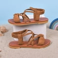 thumbnail image 4 of TOWED22 Girls Sandals Open Toe Summer Flats Dress Sandals Shoes Toddler/Little Kid/Big Kid Brown,13, 4 of 6