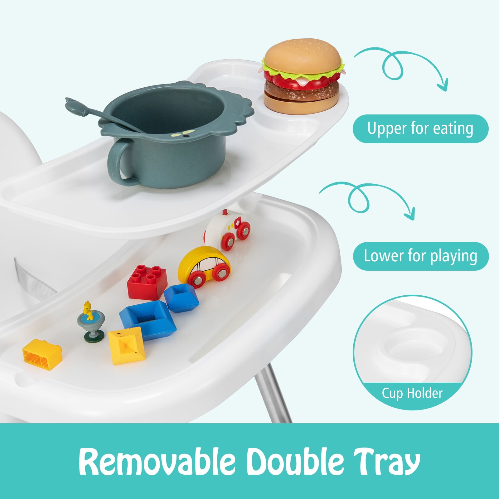 Infans 4-in-1 Convertible Baby High Chair Feeding w/ Removable Double Tray& Footrest