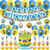 Minions Party Supplies, 64 Pcs Cartoon Birthday Party Decoration Included Happy Birthday Banner, Latex Balloons, Cake Cupcake Toppers and Hanging Swirls for Minion Party Favors for Boys and Girls