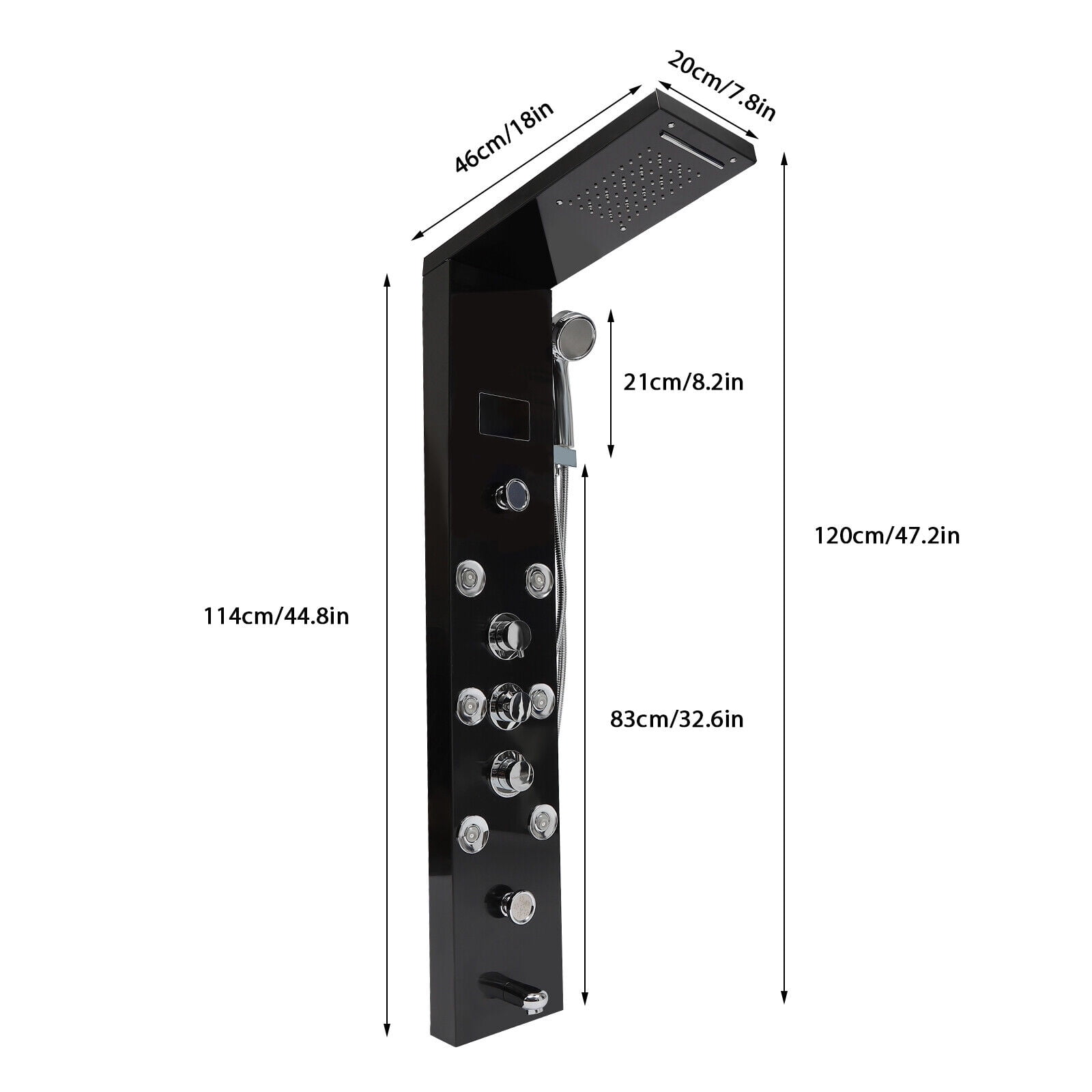 Shower Panel Tower System Stainless Steel Rain Massage Full Body Shower System Hydroelectricity Display w/Jets