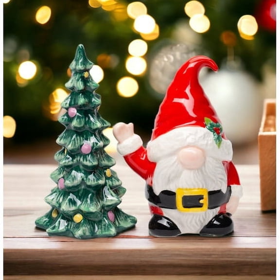 Ceramic Santa Gnome Salt and Pepper Shakers Christmas Tree Gift