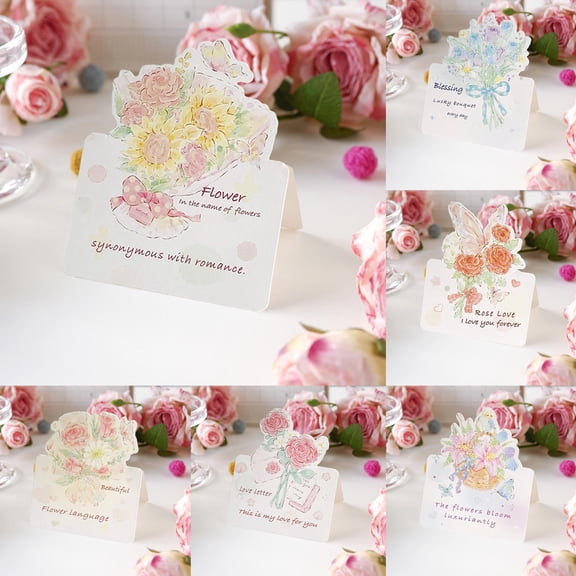 Yhmxh Valentine's Day Cards Romantic Rose Card, Flower Bouquet Greeting Card Message Card Blessing Card, 4x5in Valentine Cards, Lover's Day Holiday Gift Decoration Card