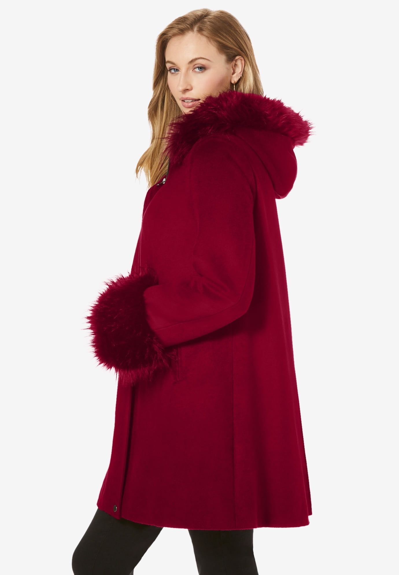 Jessica London Women's Plus Size Hooded Faux Fur Trim Coat Jessica London Women's Plus Size Hooded Faux Fur Trim Coat