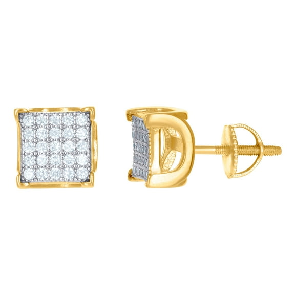 925 Sterling Silver Yellow-tone Unisex Cubic Zirconia Square Stud Earrings 7.2x7.2mm Wide Stud Earring for Women