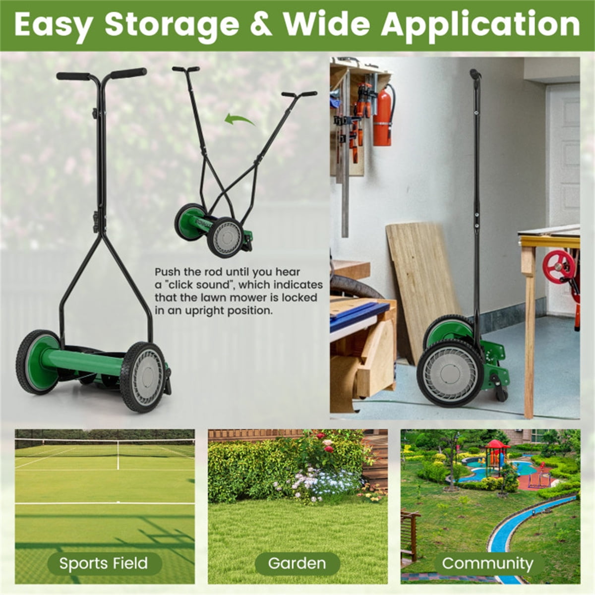 TOPCOMFY Push Lawn Mower 2-in-1 Grass Collection Adjustable Height Manganese Steel Metal PVC PP for Lawn