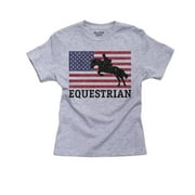 USA Olympic - Equestrian - Vintage Flag - Silhouette Girl's Cotton Youth Grey T-Shirt