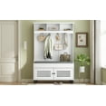 thumbnail image 4 of 5-in-1 Entryway Bench with Shutter-shaped doors, Coat Rack, Cushion and 4 Sturdy Hooks, 47.2'' Wide Hall Tree with Storage Bench for Hallway, Entryway, Living Room, White, 4 of 5