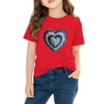 thumbnail image 4 of Girls Valentine Shirt Red Kids T-Shirt with Heart Denim Appliqué Short Sleeve Cotton Top for Valentine's Day,Size 5 T, 4 of 9
