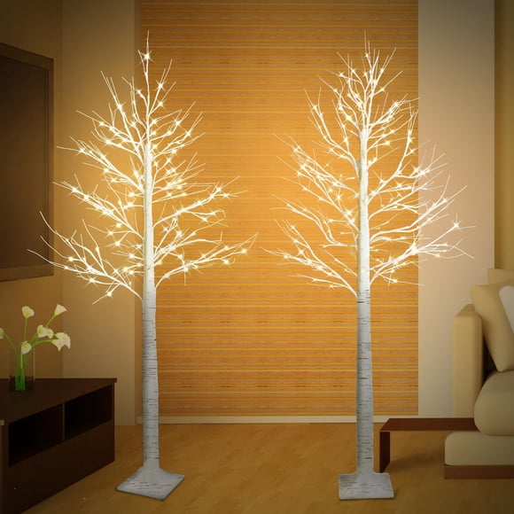 Zcdl Lamp 2 Pack 6FT Lighted Birch Tree, Prelit Artificial Christmas Tree with 120 LED Lights, White Tree with Timer, Indoor Outdoor Christmas Decora