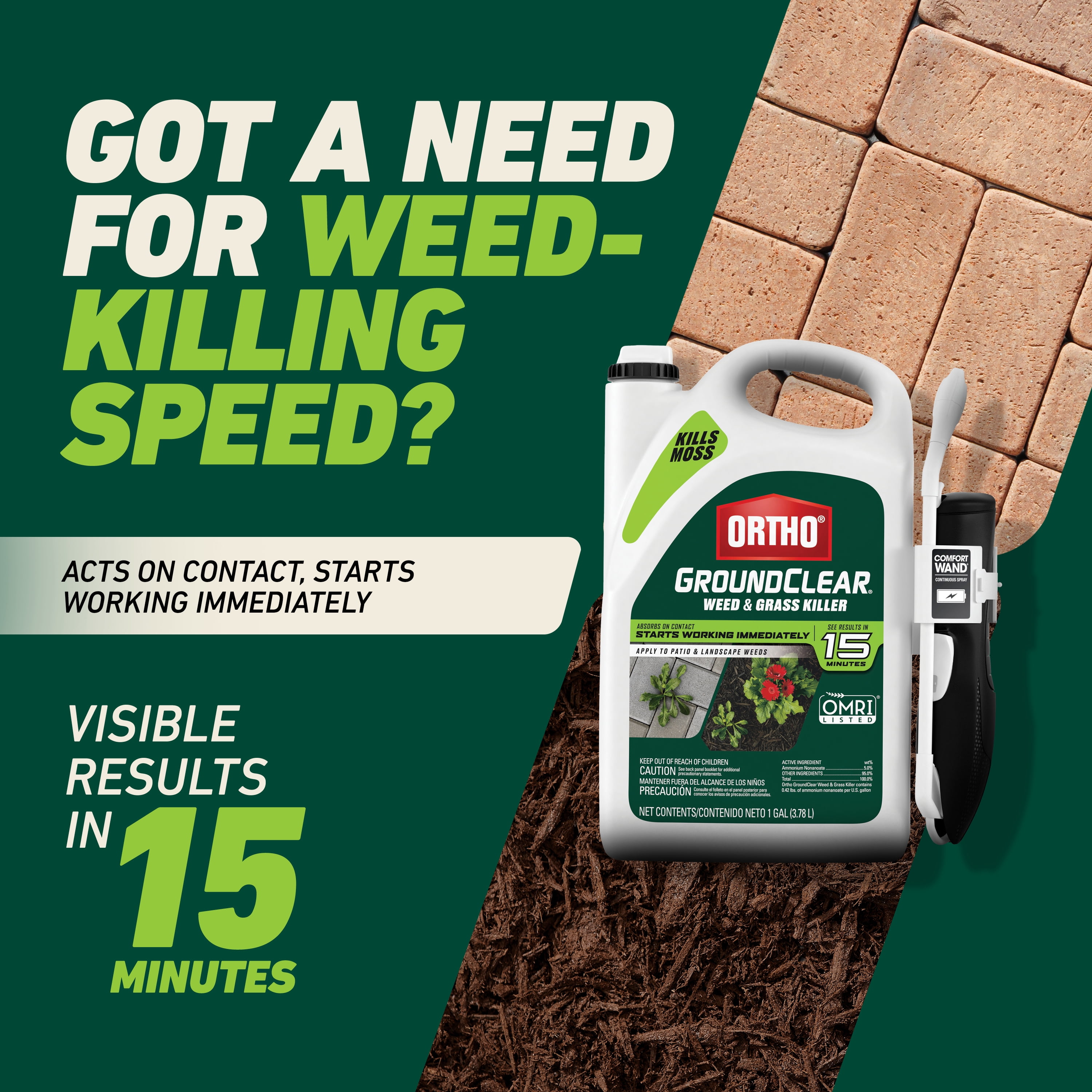 Ortho GroundClear Weed and Grass Killer with Comfort Wand, Kills Moss and More, 1 gal.