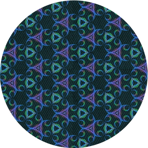 Ahgly Company Indoor Round Patterned Dark Cyan Green Area Rugs, 8' Round