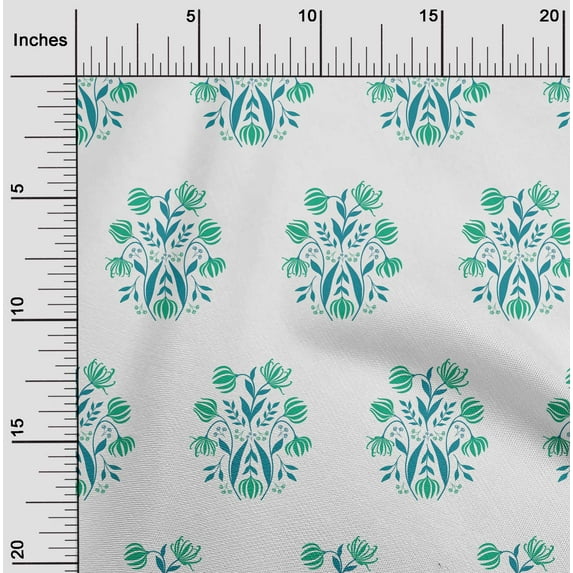oneOone Viscose Chiffon White Fabric Leaves & Flower Craft Projects Decor Fabric Printed By The Yard 42 Inch Wide-9EW