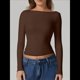 thumbnail image 5 of Camisa de Larga con Cuello Redondo para Mujer, Básica, con Doble Forro y Fruncido Lateral, para Salir Marrón S, 5 of 7
