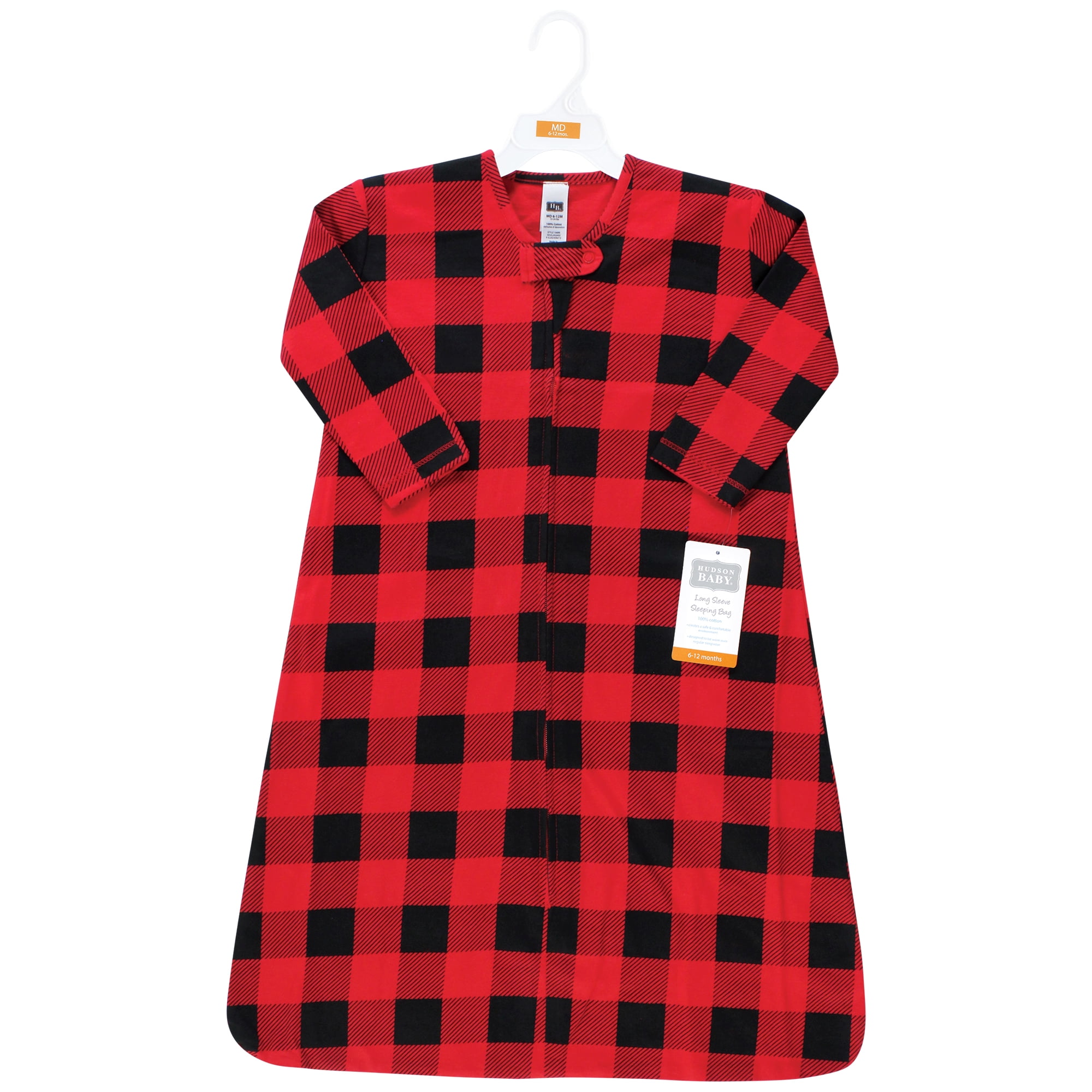 Hudson Baby Unisex Long Sleeve Cotton Jersey Sleeping Bag, Buffalo Plaid, 6-12 Months