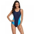 thumbnail image 2 of Norbi Women's One Piece Athletic Pro Water Aerobics Swimsuits Swimming Suits Slim-fit colorblock swimsuit Blue XL, 2 of 9