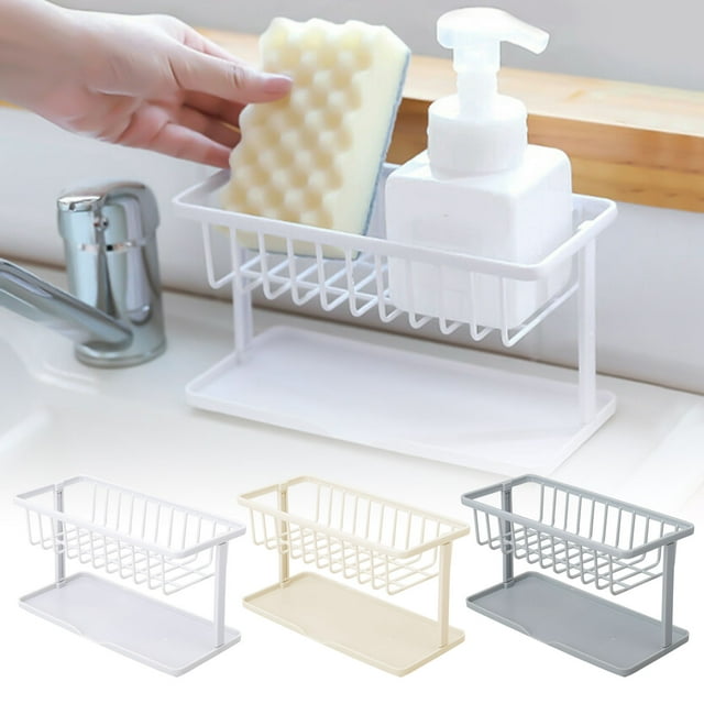 Soporte de esponja para fregadero de cocina, carrito para fregadero de cocina, plástico ABS, soporte para cepillo de esponja, organizador para jabón, lavavajillas, escurridor de líquidos, cesta para