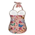 thumbnail image 3 of FKELYI Retro Floral Butterfly Print One Piece Swimsuit Women's Cosy Swimwear Halter Bathing Suit Tummy Control Monokini with Soft Pad for Ladies Teens Swimming Surfing, L, 3 of 6