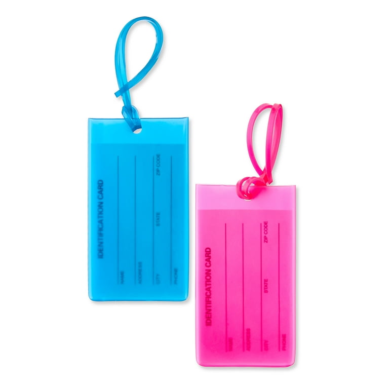 Protege Durable PVC Luggage Tags 3 Pack Blue and Pink with ID Card
