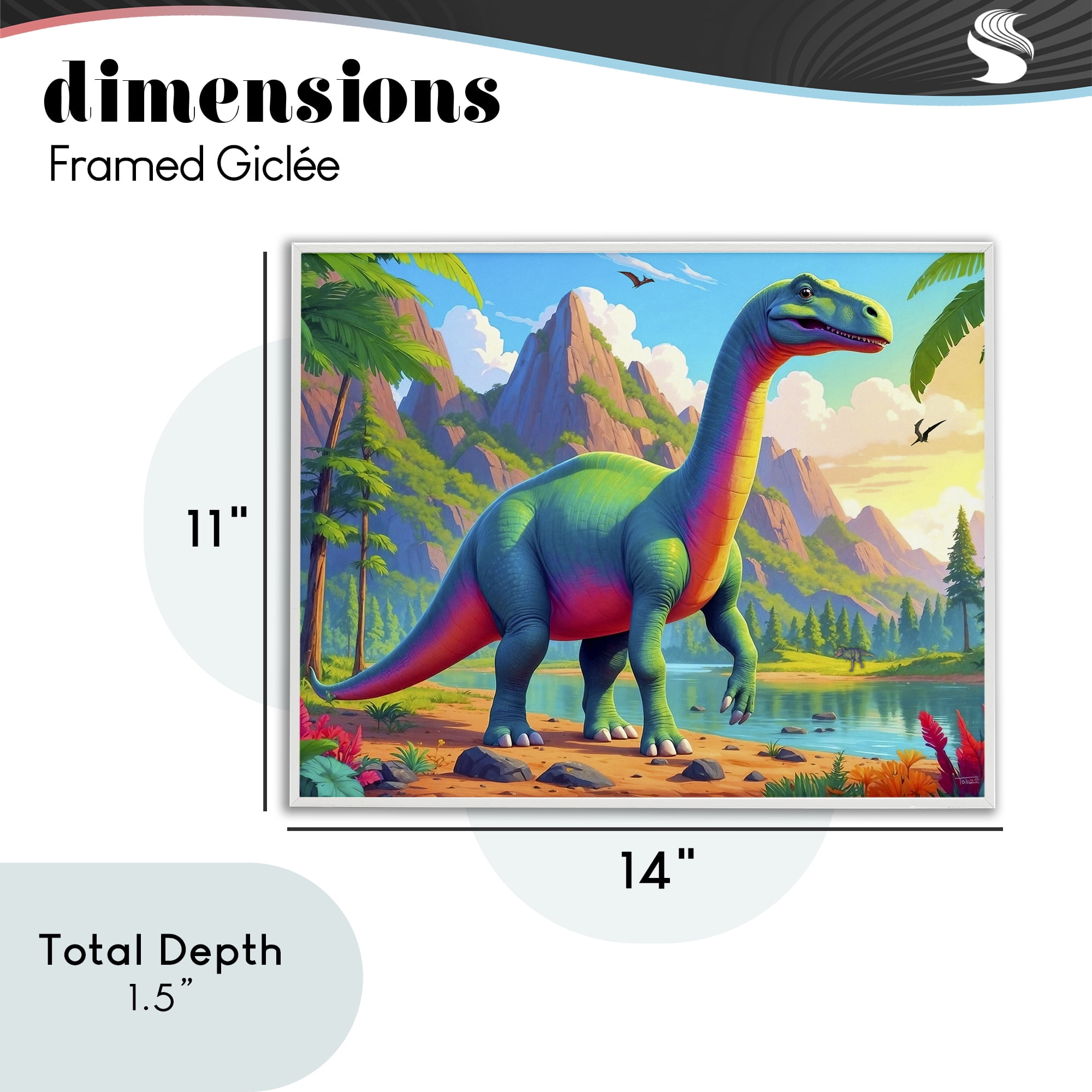 Stupell Industries Vibrant Brontosaurus by River White Framed Giclee Art, design by Tabz Jones