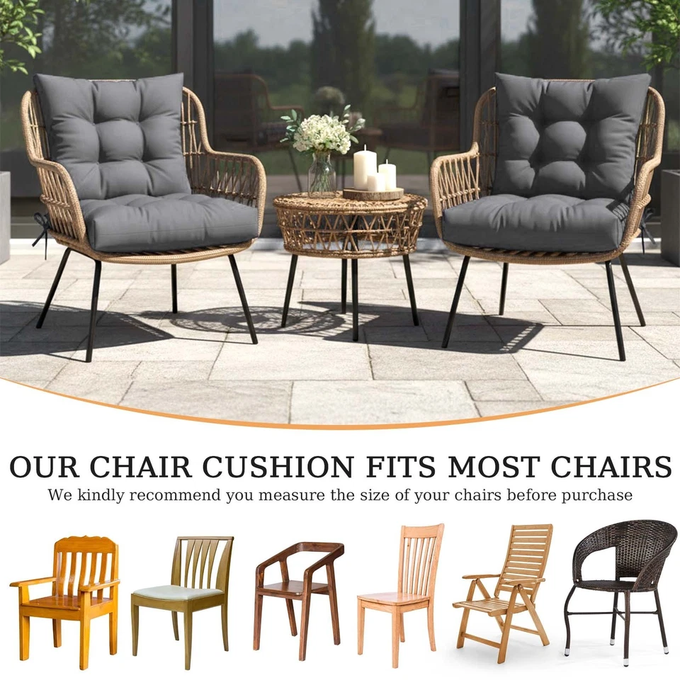 TOPCHANCES Indoor/Outdoor Chair Cushions 42'' x 21'' x 3", Waterproof Tufted Thick Patio Wicker Chair Seat Cushion Rocking Chair Cushion (Dark Gray, Set of 4)
