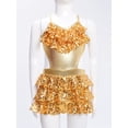 thumbnail image 4 of XUNZOO Kids Girls Sequin Jazz Latin Ruffle Tiered Dance Dress Sleeveless Metallic Dress Skirt Ballroom Costume Gold 12, 4 of 7