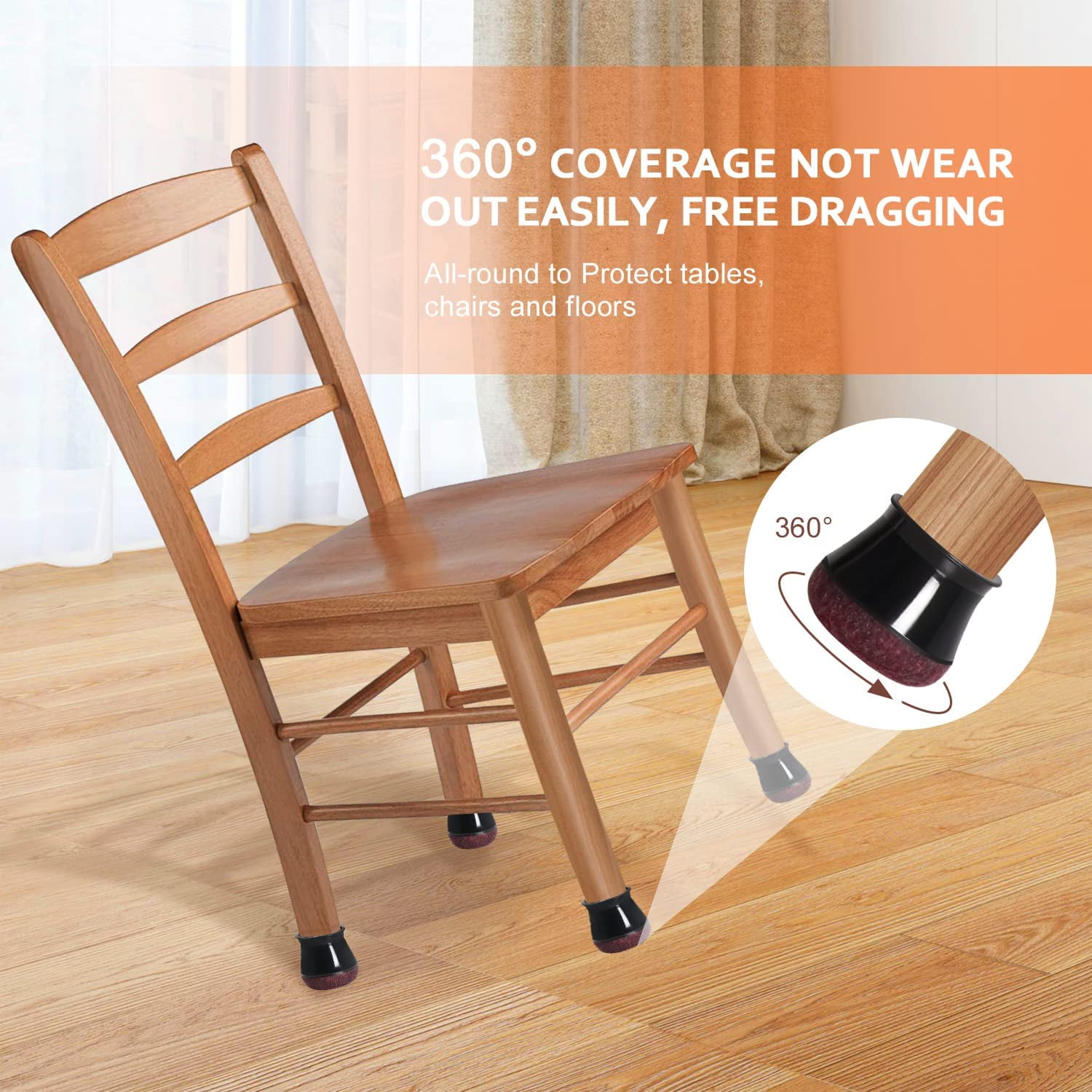 Kocwell Chair Leg Floor Protectors for Hardwood Floors with Felt Pads Covers to Protect Wood Furniture Leg Feet Cup Silicone Caps 32pcs Furniture Pads No Noise (Black 0.5"-0.75")