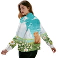 thumbnail image 3 of COEQINE Women's Bomber Jacket Full Zip Relaxed Fit Cardigan Jacket Fall Winter Trendy Coats with Pockets, Casual Varsity Shacket Coats Streetwear, Medium, Capybara Daisy Meadow, 3 of 7