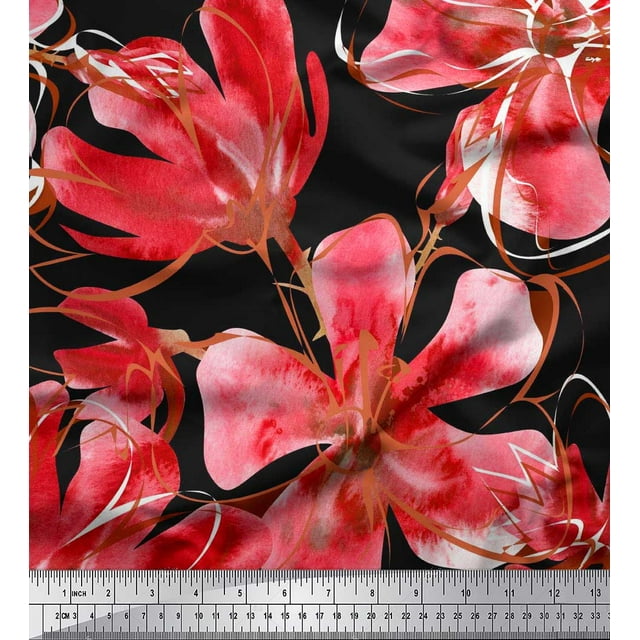 Soimoi Tissu Orange Poly Georgette Imprimé Floral au Mètre 42 Pouces de Large