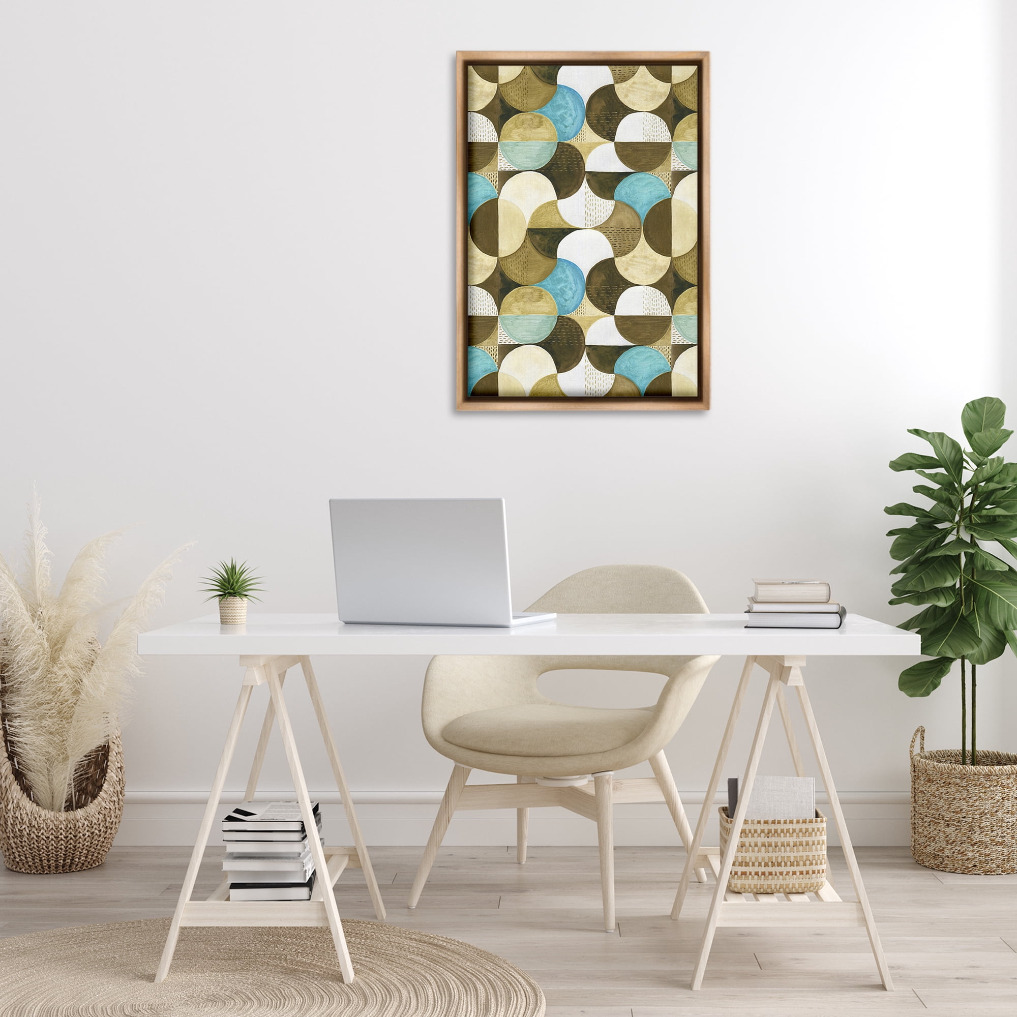 Stupell Industries Boho Circular Pattern Abstract Painting Brown Floater Framed Canvas Art Print Wall Art, 21 x 31