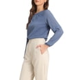 thumbnail image 4 of Blusa de gasa para mujer Inspire Chic con cuello de ojal, mangas de patchwork, elegante para el trabajo, talla S azul, 4 of 6