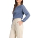 thumbnail image 4 of Blusa de gasa para mujer Inspire Chic con cuello de ojal, mangas de patchwork, elegante para el trabajo, talla S azul, 4 of 6